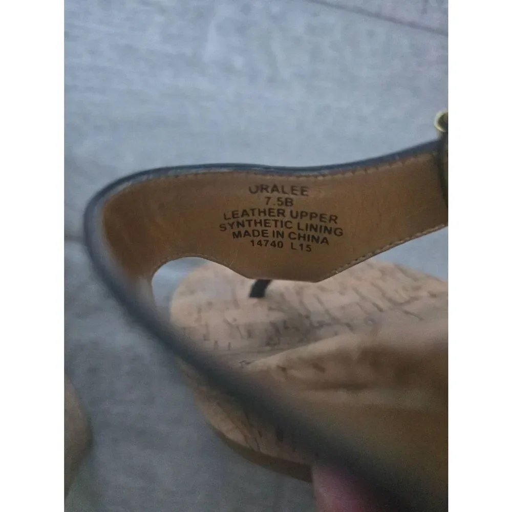 Women's Lauren Ralph Lauren Oralee‎ Wedge Sandal Black Leather and Cork Size 7.5